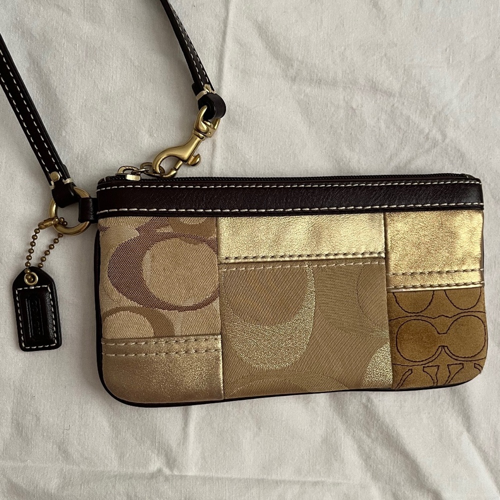 Coach patchwork wristlet vintage metallics and neutral tones B283